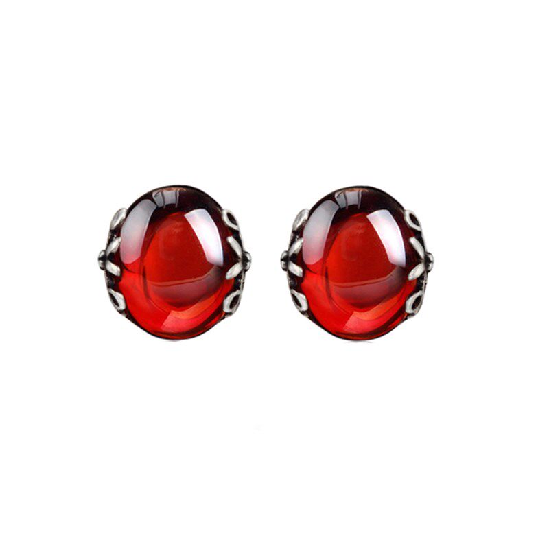 百搭925纯银饰品耳钉女红宝石红刚玉髓复古气质耳环日韩国耳饰女