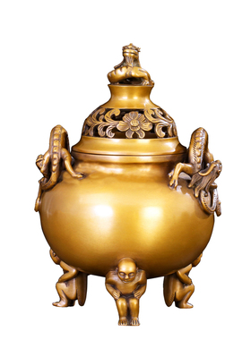 徽匠铜韵仿古精铜三猴香熏炉