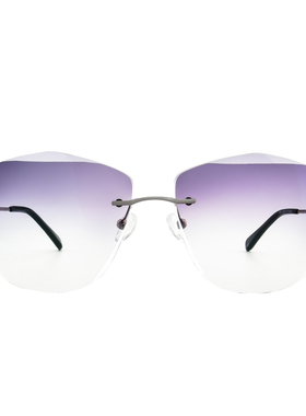 切边太阳镜镶钻无框树脂镜片浅色