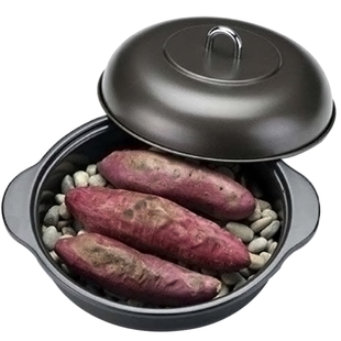 日本进口原产日式铁烤锅家用烤红薯地瓜锅燃气铁烤锅纯铁锅带石头