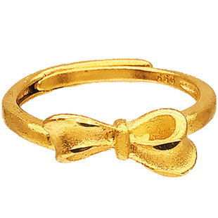 沙金戒指女 铜镀金假黄金玫瑰花蝴蝶结简约金色小戒子多宽可调节