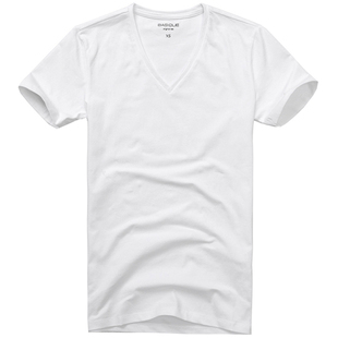 元本 新疆棉夏短袖T恤男士修身小领纯白色半袖打底衫简约微弹潮流