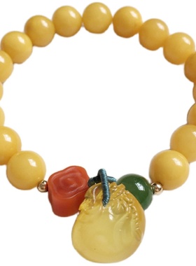 满蜜鸡油黄设计款钱袋单圈手链