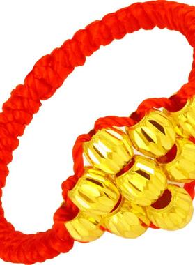 红色年轮男女款足金999编织戒指