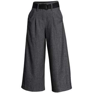 羊毛呢阔腿裤韩版秋冬高腰女宽松休闲裤羊绒毛呢裤九分裤宽腿裤