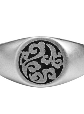 复古风云纹圆形宽面纯银手饰品