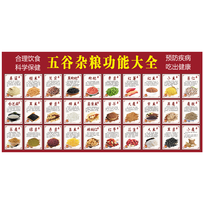 新品水果蔬菜干果五谷杂粮功效大全营养介绍超市广告画墙贴纸包邮