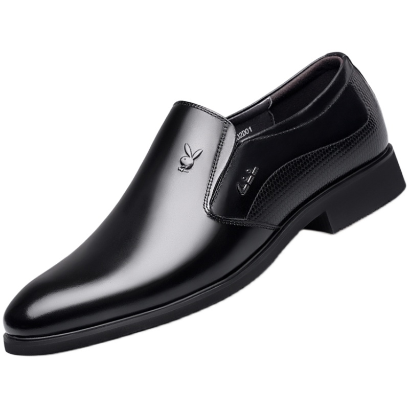 花花公子男士皮鞋真皮商务正装黑色棕色一脚蹬休闲爸爸鞋大码冬季