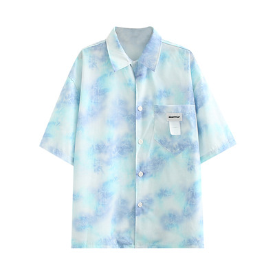 韩火火扎染短袖衬衫夏季新款小众