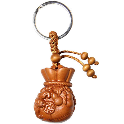 钥匙扣金蟾貔貅吉象百财立体木雕