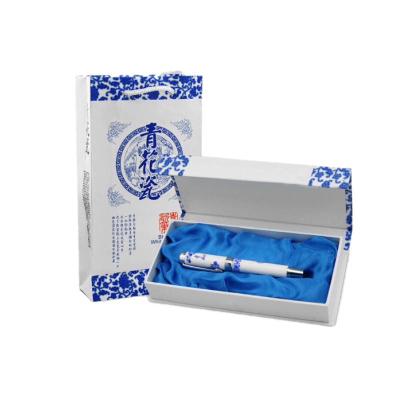 景德镇新品陶瓷笔青花瓷水笔送老外礼品笔商务套装创意钢笔可定制