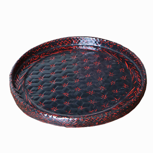 大漆竹编托盘茶点盘 做旧干果盘水果篮 茶道茶托盘收纳零食碟子