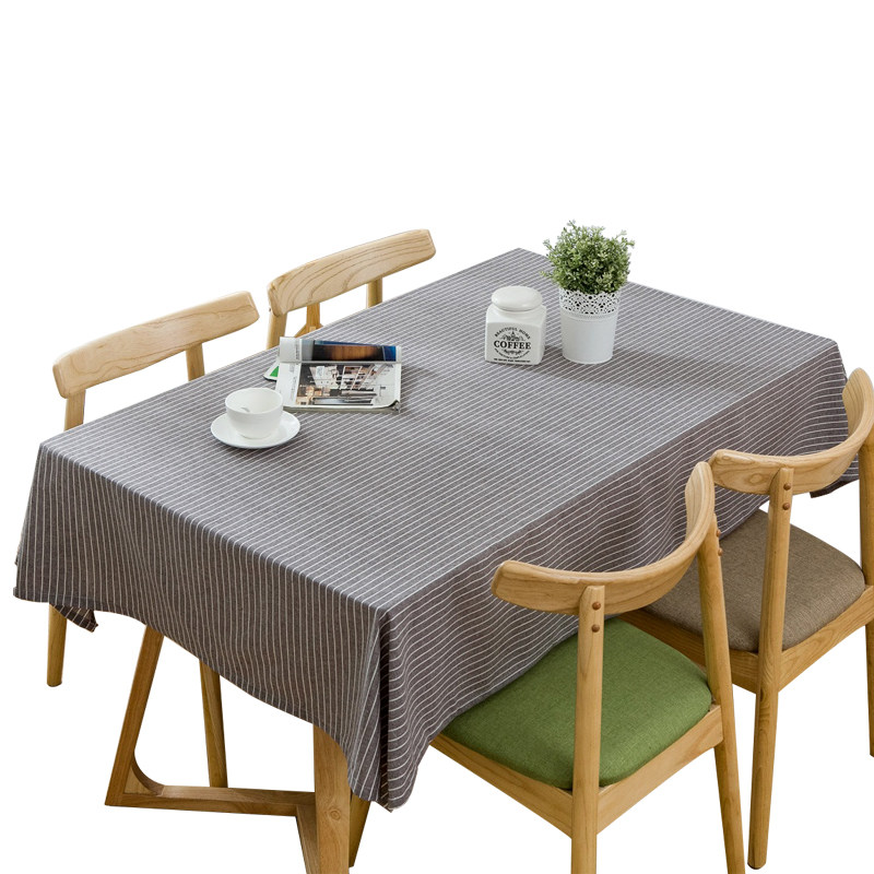 简约现代日式棉麻素麻亚麻条纹素色条纹餐桌布布艺台布盖布茶几布