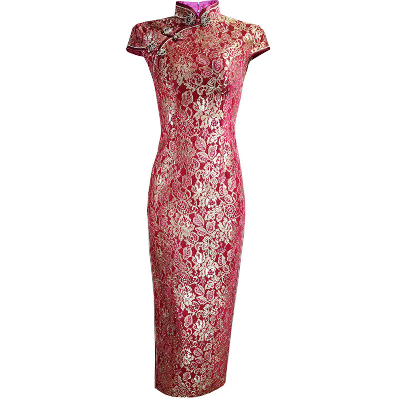 旗袍长款优雅复古修身 中式复古改良妈妈装走秀演出唐装宴会礼服