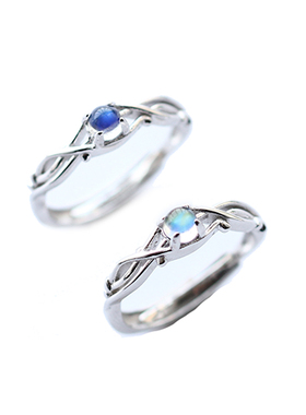 天然蓝彩月光石男女情侣对戒学生