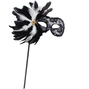 万圣节手持面具半脸化妆舞会面具威尼斯羽毛蕾丝黑色公主面具女