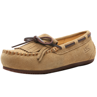 UBZ 防水豆豆鞋女2026新款流苏蝴蝶结平底懒人一脚蹬女鞋春秋单鞋