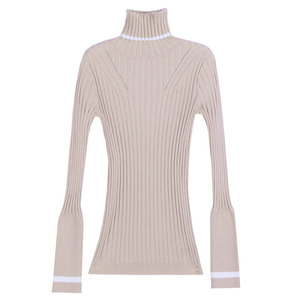 韩都衣舍2018春装季新款打底衫高领针织衫女套头毛衣韩版修身长袖