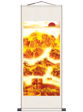 国画山水聚宝盆卷轴画丝绸挂画茶楼装饰画家居壁画风水鸿运当头画