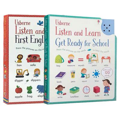 Usborne 原版英文3册 Listen and Learn 点读发声书尤斯伯恩图书 first English Words/Get Ready for School儿童触摸英语单词卡片