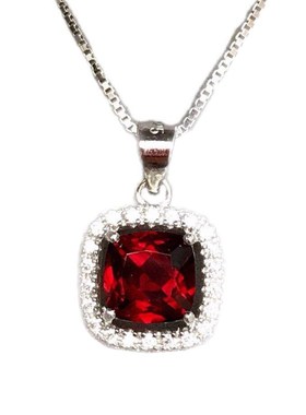 吊坠莫桑比克酒红枕形纯银镀18k