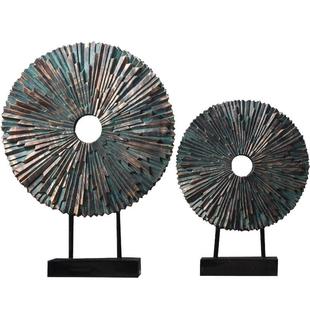 新中式禅意圆筒屏风摆件 家居客厅玄关样板间装饰酒店艺术品摆设