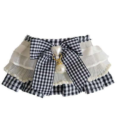 新品纯棉宠物口水巾长条格子珍珠