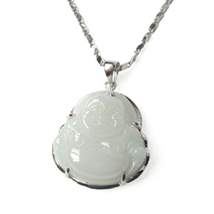 银镶玉翡翠玉佛吊坠女款弥勒佛银项链天然玉石镶嵌佛公玉坠带证书
