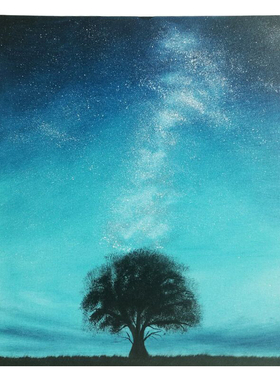 星空幸福树沙发背景墙文艺风油画