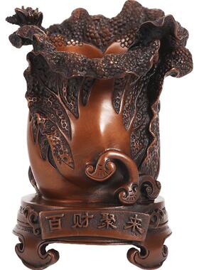 德祥缘纯铜笔筒办公桌摆件