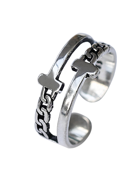 双层锁链戒指泰银编织日韩风开口