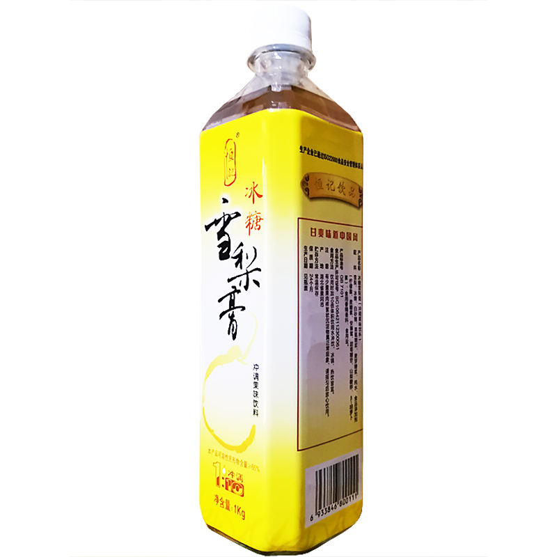 恒记冰糖雪梨膏1:10 浓缩果味浓浆雪梨汁冲饮原料 整箱1000g*12瓶