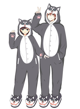 现货！宅漫哈士奇/二哈情侣家居服 法兰绒连体睡衣家居服可爱卡通