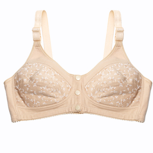 中老年文胸无钢圈夏季薄款全棉前扣大码内衣女大罩杯妈妈胸罩