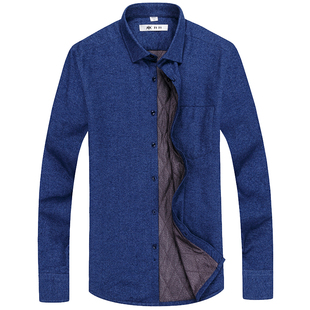 开开男士保暖衬衫羊毛加绒加厚银行商务职业正装蓝色条纹全棉衬衣