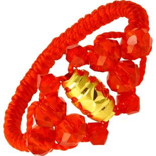 红色年轮 黄金转运珠戒指 红绳本命年足金情侣指环路路通女款