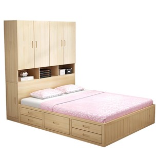 全实木衣柜一体床收纳气压高箱床床头储物床榻榻米1.8米地台定制