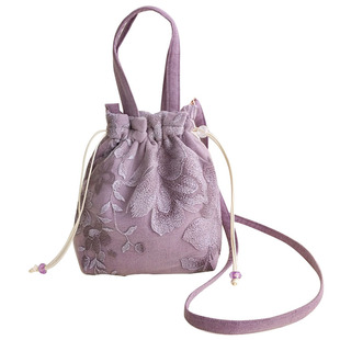 芬芳之品原创蕾丝休闲布包麻色百搭女士手提斜背森系布艺束口包包