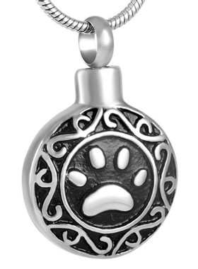 欧美圆形钛钢动物骨灰盒吊坠项链