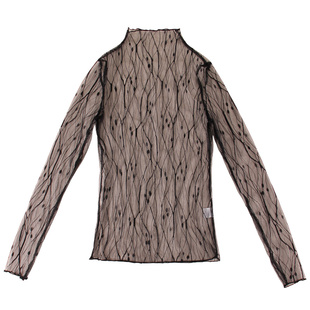 透视黑色高领蕾丝打底衫女新款毛衣内搭纱衣薄款洋气内衬网纱上衣