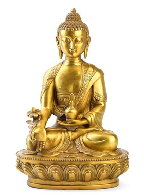 全黄铜药师佛像摆件三宝佛像三世佛家用客厅装饰品摆设工艺品中式
