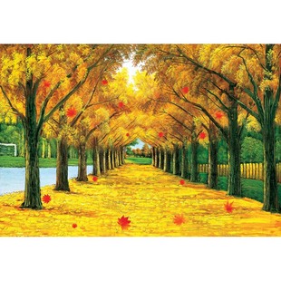 黄金大道满地卧室墙上壁画树风景画客厅装饰画走廊过道纸画墙贴画