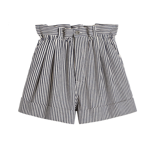 CAN夏季新款 洋气宽松休闲短裤女条纹高腰显腿长时尚百搭裤子