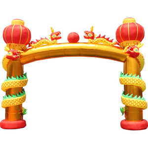 盘龙立柱充气拱门金色红色开业庆典双龙气模龙凤婚庆灯笼彩虹门