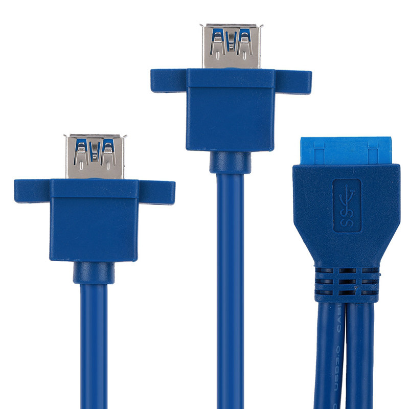 USB3.2/3.0前置面板线19针转双口标准A母带螺丝孔DIY改造机箱线5G