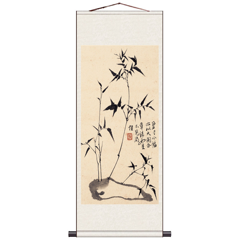 墨竹图国画风水花鸟画兰花寿桃长寿富贵丝绸画客厅卷轴画定制名家