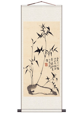 墨竹图国画风水花鸟画兰花寿桃长寿富贵丝绸画客厅卷轴画定制名家