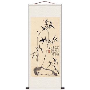 墨竹图国画风水花鸟画兰花寿桃长寿富贵丝绸画客厅卷轴画定制名家