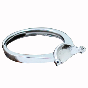 新款S925纯银戒指空托女款可旋转珠子戒托转运珠DIY蜜蜡珍珠托8mm