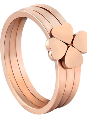 四叶草钛钢镀18k玫瑰金幸运尾戒